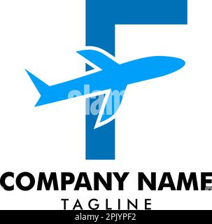 Buchstabe F Reiselogo-Symbol mit Flugzeug Stock Vektor