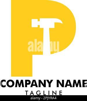 Vektordesign mit dem Buchstaben P Hammer Logo und Handyman Services Logo Stock Vektor