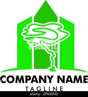 Grünes City-Logo, Vektorlogo des Baumes in Form einer Stadtlandschaft Stock Vektor