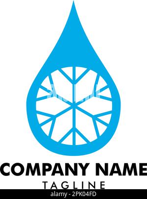 Ein Wassertropfen mit Schneeflockensymbol, Wassertropfen-Schild, Wassertropfen mit Schneeflockenlogo Stock Vektor