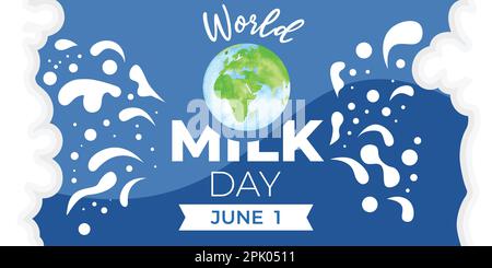 World Milk Day Vector Illustration. Darstellungsvektor für frische Milch. Aquarell der Erde. Stock Vektor