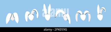 Weiße Häschen bereit. Kaninchentierköpfe. Gesichtslos. Frohe Ostern. Vektordarstellung, flaches Design Stock Vektor