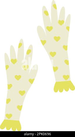 Vector Cute Woman Gelbe Gartenhandschuhe mit Herzen. Technische Handschuhdarstellung auf transparentem Hintergrund. Stock Vektor