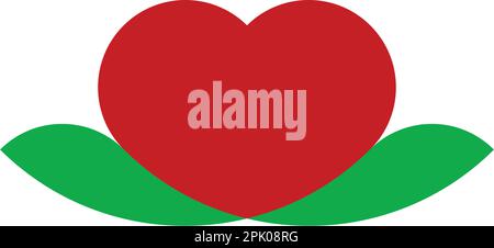 Rotes Herz mit grünen Blättern Logo-Vektorsymbol-Design Stock Vektor