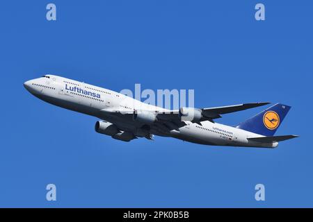 Tokio, Japan - 19. März 2023: Lufthansa Boeing B747-8 (D-ABYD) Passagierflugzeug. Stockfoto