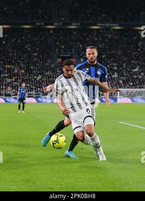 Turin, Italien. 04. April 2023. Danilo von Juventus während des Coppa Italia, Halbfinale der ersten Etappe, Fußballspiel zwischen dem FC Juventus und dem FC Internazionale am 04. April 2023 im Allianz-Stadion in Turin, Italien. Foto Nderim Kaceli Kredit: Unabhängige Fotoagentur/Alamy Live News Stockfoto