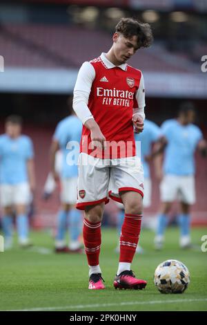 London, Großbritannien. 04. April 2023. Michal Rosiak of Arsenal under 18s während des FA Youth Cup-Spiels zwischen Arsenal U18 und Manchester City U18 am 4. April 2023 im Emirates Stadium, London, England. Foto: Joshua Smith. Nur redaktionelle Verwendung, Lizenz für kommerzielle Verwendung erforderlich. Keine Verwendung bei Wetten, Spielen oder Veröffentlichungen von Clubs/Ligen/Spielern. Kredit: UK Sports Pics Ltd/Alamy Live News Stockfoto