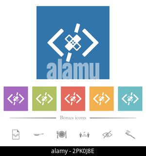 Software-Patch flache weiße Symbole in quadratischen Hintergründen. 6 Bonus-Symbole enthalten. Stock Vektor