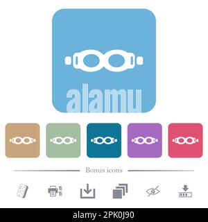 Schwimmbrille weiße flache Symbole auf farbigem, quadratischem Hintergrund. 6 Bonussymbole enthalten Stock Vektor