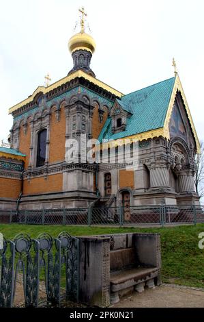 St. Mary Magdalene Chapel, historische russisch-orthodoxe Kirche am Mathildenhohen, erbaut zwischen 1897 und 1899, Darmstadt, Deutschland Stockfoto