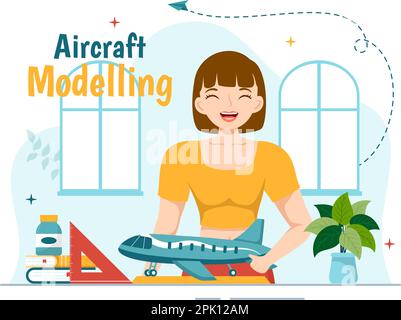 Flugzeugmodellierung und -Bastelung Illustration mit Montage oder Malen eines riesigen Flugzeugmodells in flachen, handgezeichneten Landing-Page-Vorlagen für Cartoons Stock Vektor