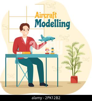 Flugzeugmodellierung und -Bastelung Illustration mit Montage oder Malen eines riesigen Flugzeugmodells in flachen, handgezeichneten Landing-Page-Vorlagen für Cartoons Stock Vektor