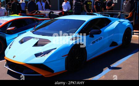 Daily Driven Exotics: Lamborghini, Mercedes AMG GT, Porsche GT2, McLaren 720S Stockfoto