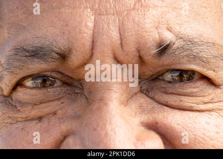 Porträt eines glücklichen älteren, birassischen Mannes, der in die Kamera schaut Stockfoto