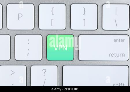 Taste mit Abkürzung VPN auf der Computertastatur, Draufsicht Stockfoto