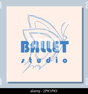 Entwurf von Theaterkarten. Ballettschüler-Flyer-Vorlage. Silhouette eines blauen Schmetterlings auf weißem Hintergrund. Blaues Kartendesign. Vektordarstellung Stock Vektor