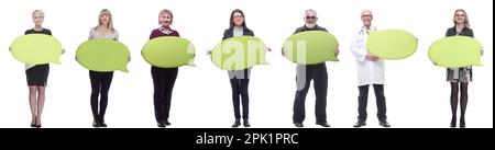 Gruppe erfolgreicher Geschäftsleute mit Kommentaren Stockfoto