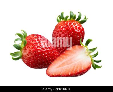 Gruppe von Erdbeeren, isoliert auf weißem Hintergrund Stockfoto