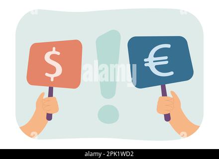 Banner mit Euro- und Dollarzeichen in menschlichen Händen Stock Vektor