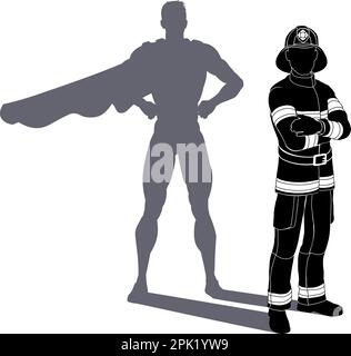 Superhelden Feuerwehrmann Super Hero Shadow Stock Vektor