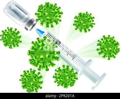 Impfkonzept für Impfstoffe mit Spritze und Fläschchen Stock Vektor