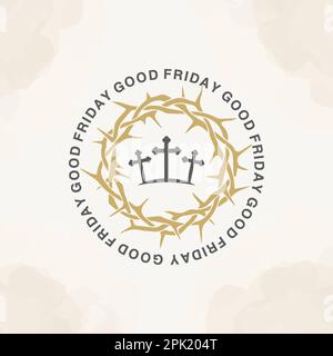 Dornenkrone karfreitag auf weißgrauem Hintergrund, fröhlicher karfreitag, Vektorhintergrund-Illustration Stock Vektor