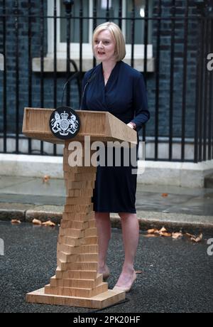 London, Großbritannien. 06. September 2022. Die neu gewählte britische Premierministerin Liz Truss hält ihre erste Rede in der Downing Street in London. (Foto: Fred Duval/SOPA Images/Sipa USA) Guthaben: SIPA USA/Alamy Live News Stockfoto