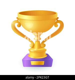 Glänzender goldener Becher oder Trophäensymbol 3D Stock Vektor