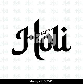 Handpinsel-Schriftzusammensetzung von Happy Holi auf weißem Hintergrund, Hintergrundvektordarstellung Stock Vektor