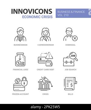 Finanzielle Verluste im Unternehmen - Symbole im Liniendesign Stock Vektor