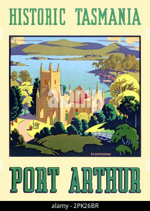 Historisches Tasmanien. Port Arthur von John Eldershaw (1892-1973). Poster in den 1930er in Australien veröffentlicht. Stockfoto