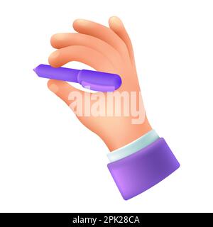 Menschlicher Handgriff Stift 3D Cartoon-Symbol auf weißem Hintergrund Stock Vektor
