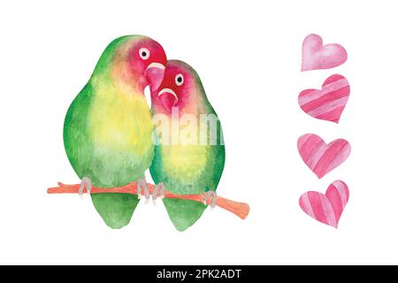 Aquarell Valentinstag Liebesvogel Paar, handgezeichnete Aquarell Vektorzeichnung für Grußkarte oder Einladungsdesign Stock Vektor