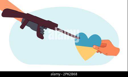 Die Waffe zielte auf das Herz in blauen und gelben Farben Stock Vektor