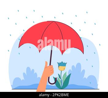 Hand mit Schirm über blau-gelber Blume Stock Vektor