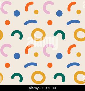 Naives, nahtloses Muster mit verrückten bunten Kritzellinien auf beigefarbenem Hintergrund. Kreatives minimalistisches, trendiges Cover-Design für Kinder. Einfach kindisch Stock Vektor