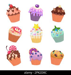 Verschiedene bunte Cupcakes oder Muffins Vektorbilder Stock Vektor