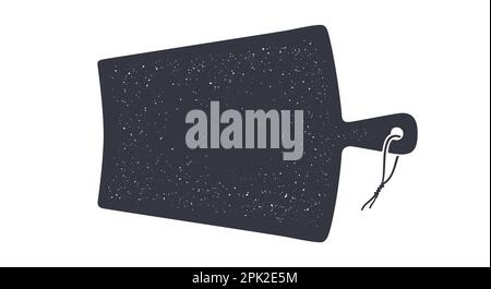 Küchenbrett wird geschnitten. Küchendesign mit handgezogenem Schneidebrett. Wanddekor, Poster, Schild, für Zitat, Karte, Banner. Modell eines schwarz strukturierten Schneidebretts in der Küche für Menü. Vektordarstellung Stock Vektor