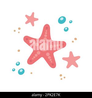 Ein Cartoon-Set mit süßen Seesternen. Vektor rosa Meerestier. Flaches Symbol. Strand, Meer-Ufer-Illustration Stock Vektor