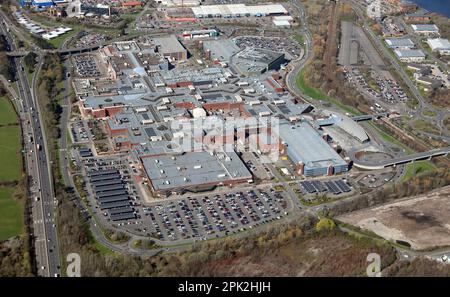 Luftaufnahme des Metrocenters in Gateshead, in der Nähe von Newcastle upon Tyne, Großbritannien Stockfoto