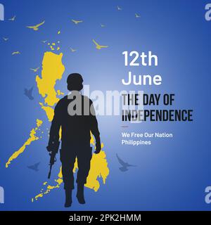 12. Juni Philippinen Unabhängigkeitstag Social Media Post, Grußkarte, Vektor Illustration. Rechteckiges Design. Stock Vektor