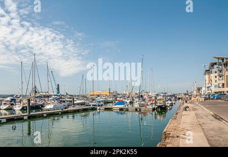 Poole Quay am Poole Harbour in Dorset, England, Großbritannien Stockfoto