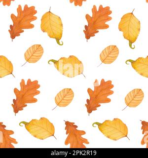 Wasserfarbenes, Nahtloses Muster Für Den Herbst. Blattmuster. Botanische Illustration. Oktoberdruck. Design für Fliesen, Hintergründe, Stoff, Textil, Umhüllung Stockfoto