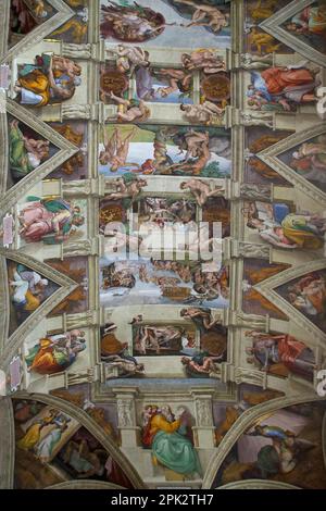 Decke, Fresken, Sixtinische Kapelle, Buonarroti Michelangelo, Vatikanische Museen, Rom, Italien, Stockfoto