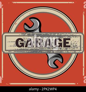 Vintage-Schild mit Garage drauf Stockfoto