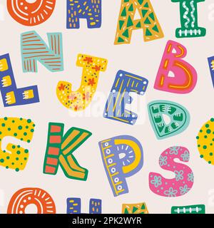Nahtloses ABC-Muster. Skandinavisches Alphabet. Vektor Cartoon Hand gezeichnet wiederholen Tapete. Stock Vektor