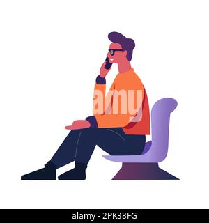 vektordarstellung eines Mannes. Eine Person sitzt und spricht am Telefon Stock Vektor
