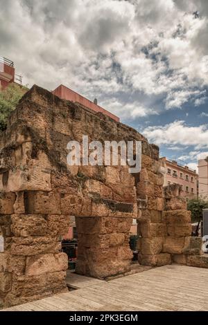 Die römische Ruine befindet sich auf dem unteren Platz des Provincial Forum (Plaza del Forum) in der Stadt Tarragona, Gemeinschaft Katalonien, Spanien, Europa Stockfoto