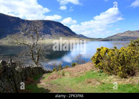 Crummock Water, Lake District, Cumbria, Großbritannien. Blick über den Melbreak Hill, von der B5289. Auf der Ostseite des Sees aus gesehen. Anfang April Stockfoto