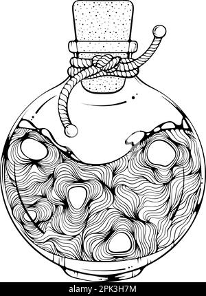 Rundes Fläschchen mit Magic Liquid Line Art Stock Vektor
